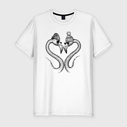 Мужская slim-футболка Стильный фламинго сердечком