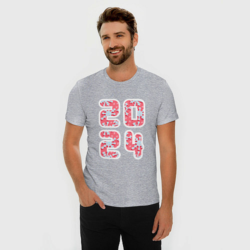 Мужская slim-футболка Цифры 2024 со снежинками / Меланж – фото 3