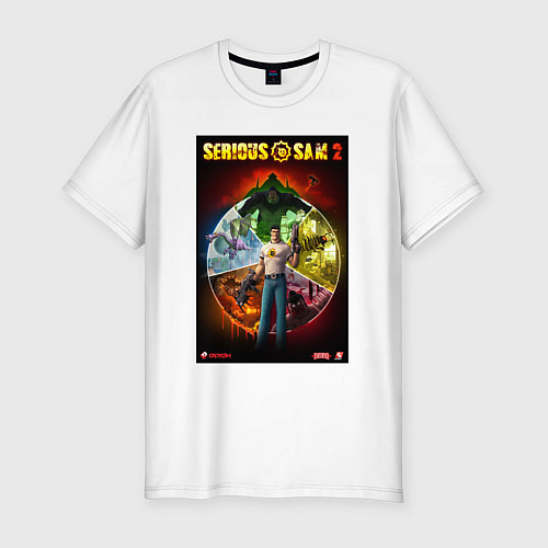 Мужская slim-футболка Serious Sam 2 - all bosses / Белый – фото 1