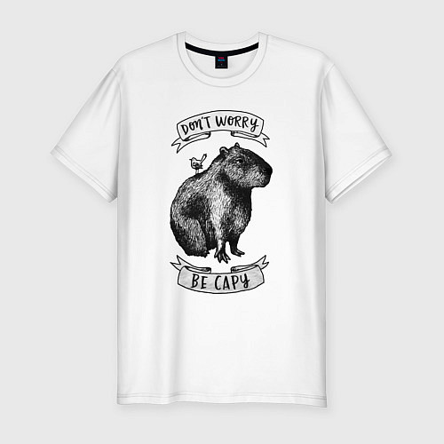 Мужская slim-футболка Capybara and lil bird / Белый – фото 1