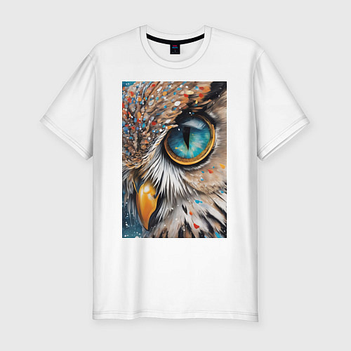 Мужская slim-футболка Глаз совы - нейросеть / Белый – фото 1