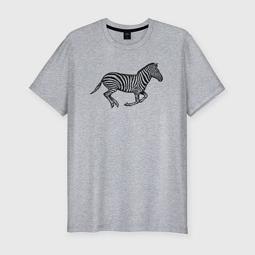 Мужская slim-футболка Профиль скачущей зебры / Меланж – фото 1