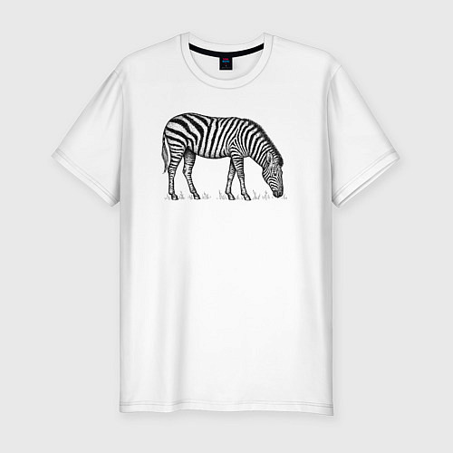 Мужская slim-футболка Зебра ест траву / Белый – фото 1