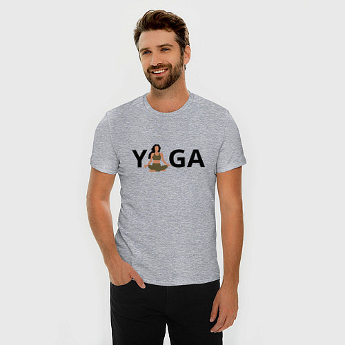 Мужская slim-футболка Йога - девушка / Меланж – фото 3