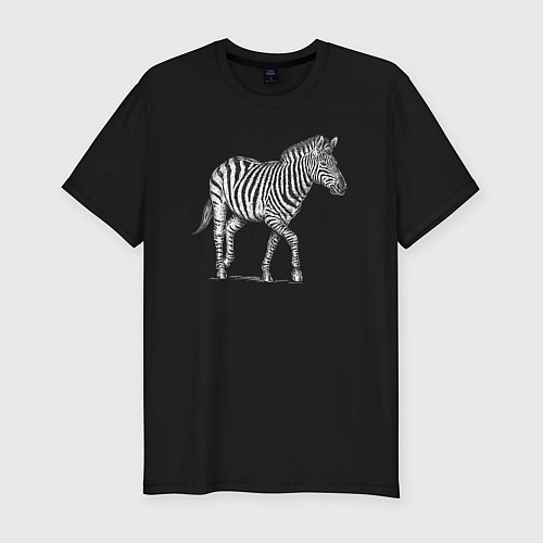 Мужская slim-футболка Гравюра зебра скачет / Черный – фото 1