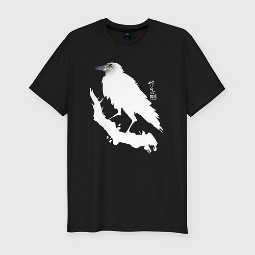 Мужская slim-футболка Ворон в снегу / Черный – фото 1