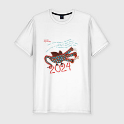 Мужская slim-футболка Новый год с русским драконом