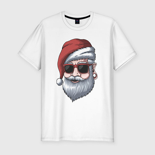 Мужская slim-футболка Хипстер Санта / Белый – фото 1