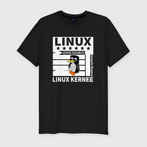 Мужская slim-футболка Пингвин программист системы линукс / Черный – фото 1