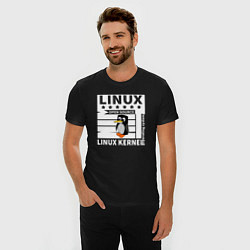 Футболка slim-fit Пингвин программист системы линукс, цвет: черный — фото 2