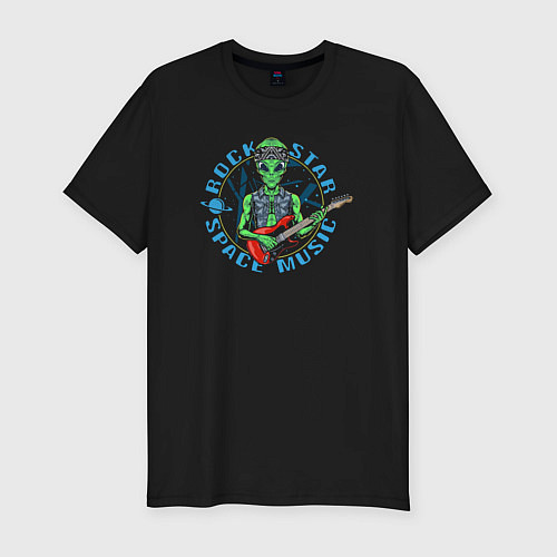 Мужская slim-футболка Rock star space music inscription / Черный – фото 1