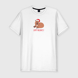 Мужская slim-футболка Капибара Новый Год