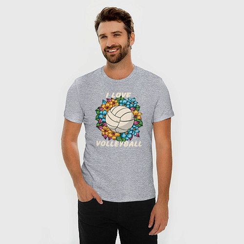 Мужская slim-футболка I love volleyball / Меланж – фото 3