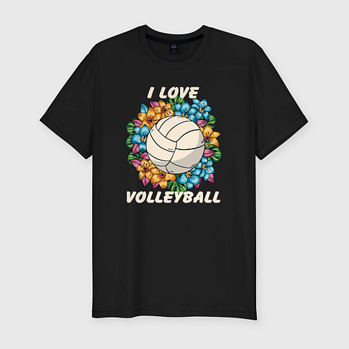 Мужская slim-футболка I love volleyball / Черный – фото 1