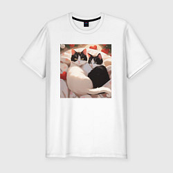Мужская slim-футболка Милые кошки с сердеком