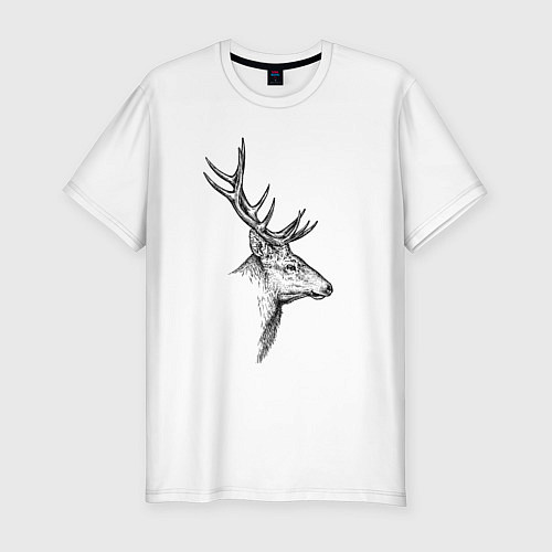 Мужская slim-футболка Голова оленя профиль / Белый – фото 1