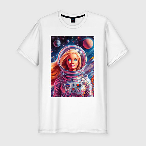 Мужская slim-футболка Красавица Барби в космосе - нейросеть / Белый – фото 1