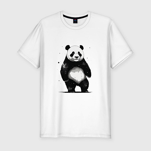 Мужская slim-футболка Панда стоит / Белый – фото 1