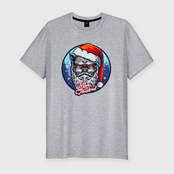 Футболка slim-fit Merry christmas cat, цвет: меланж