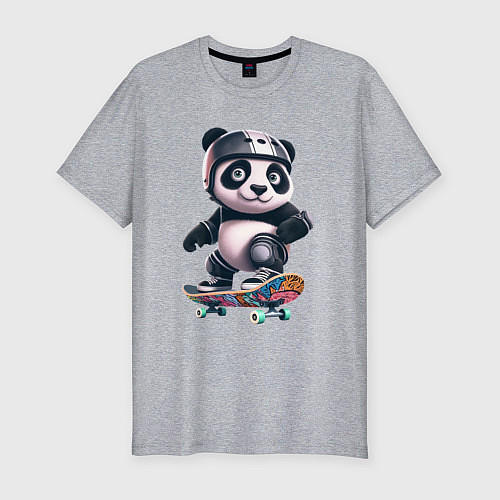 Мужская slim-футболка Cool panda on a skateboard - extreme / Меланж – фото 1