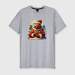 Мужская slim-футболка Медведь новогодний