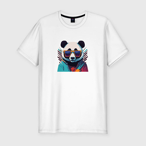 Мужская slim-футболка Модная панда в солнечных очках / Белый – фото 1