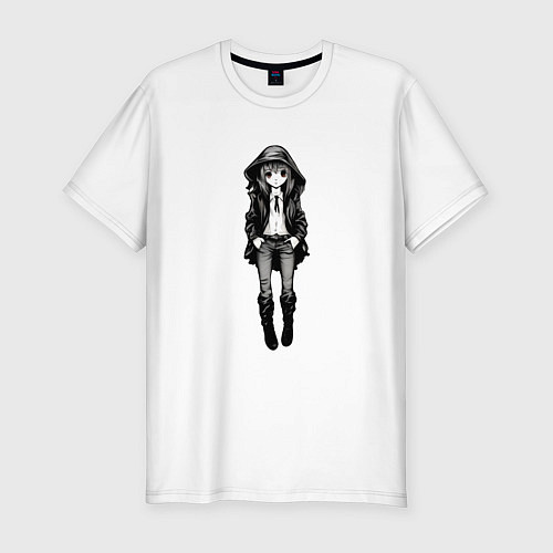 Мужская slim-футболка Аниме девушка в капюшоне / Белый – фото 1
