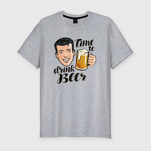 Мужская slim-футболка Время для пива / Меланж – фото 1