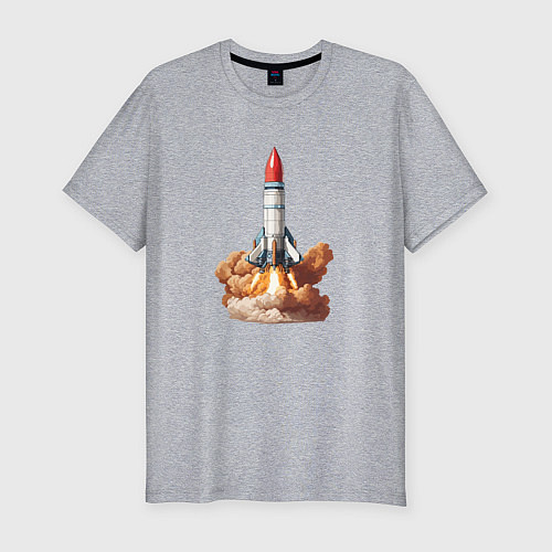 Мужская slim-футболка Взлет космической ракеты / Меланж – фото 1