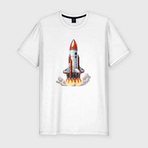 Мужская slim-футболка Запуск космического корабля / Белый – фото 1