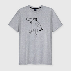 Футболка slim-fit Мем собака человек бензопила, цвет: меланж