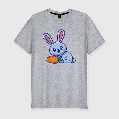 Мужская slim-футболка Весёлый зайка с морковкой / Меланж – фото 1