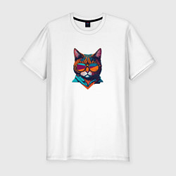 Мужская slim-футболка Модный кот в очках