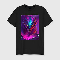 Футболка slim-fit Happy dragon year - ai art muzzle, цвет: черный