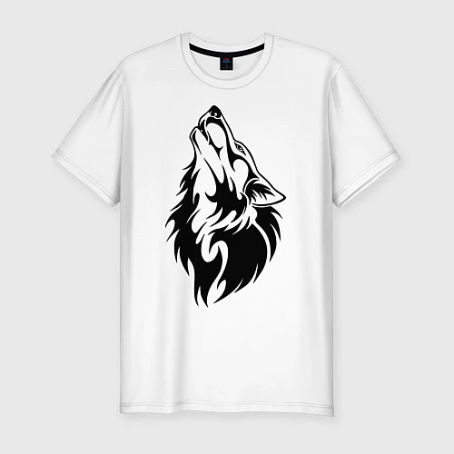 Мужская slim-футболка Воющий волк / Белый – фото 1