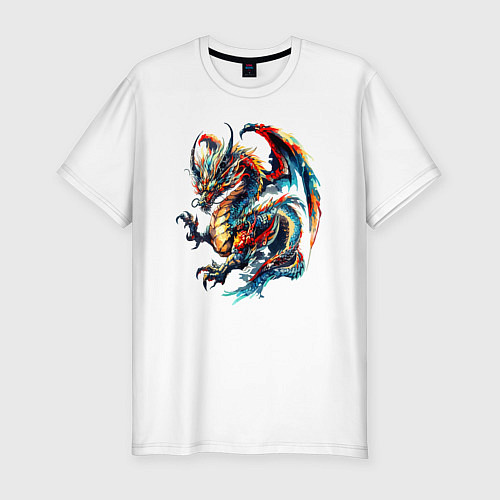 Мужская slim-футболка Japanese dragon - sketch watercolor / Белый – фото 1