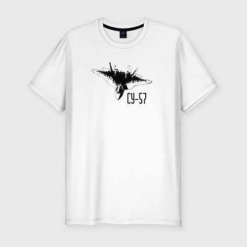 Мужская slim-футболка Истребитель Су-57 / Белый – фото 1