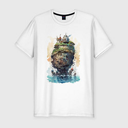 Мужская slim-футболка Плавучий остров в стиле Ghibli