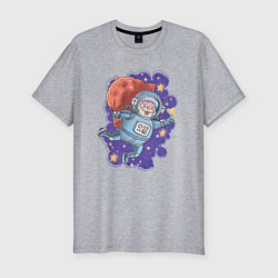Мужская slim-футболка Дед Мороз-космонавт в космосе