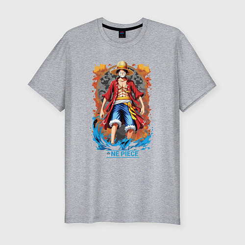 Мужская slim-футболка One Piece - загадочный Луффи / Меланж – фото 1