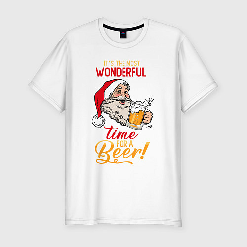 Мужская slim-футболка Самое подходящее время для пива / Белый – фото 1