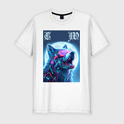 Мужская slim-футболка Cyber wolf - ai art