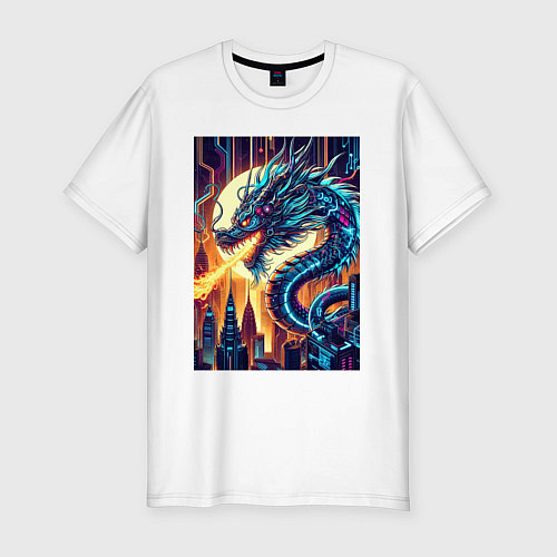 Мужская slim-футболка New year dragon - neon / Белый – фото 1