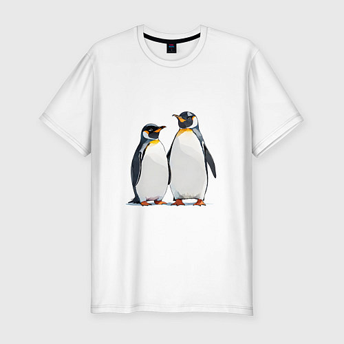 Мужская slim-футболка Друзья-пингвины / Белый – фото 1