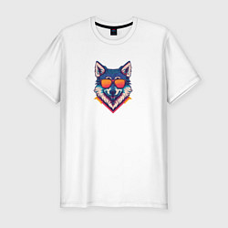 Футболка slim-fit Красочный волк в очках, цвет: белый