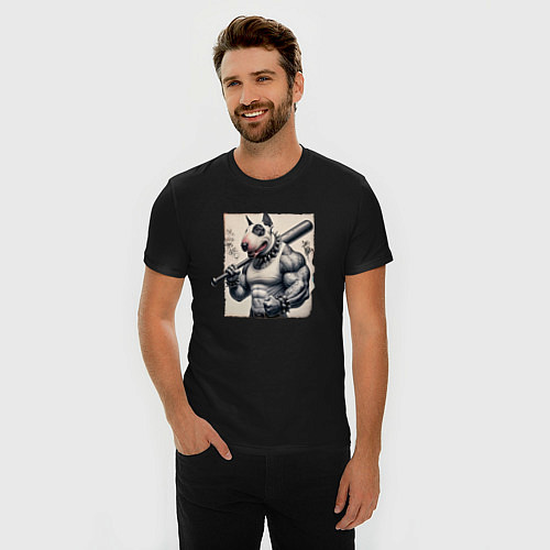 Мужская slim-футболка Качок Булли с битой - нейросеть / Черный – фото 3