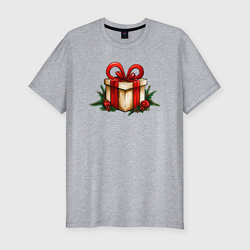 Мужская slim-футболка Новогодний подарок сюрприз / Меланж – фото 1