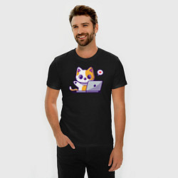 Футболка slim-fit Котик за ноутбуком, цвет: черный — фото 2