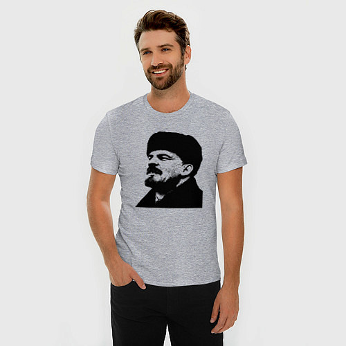 Мужская slim-футболка Ленин в шапке / Меланж – фото 3
