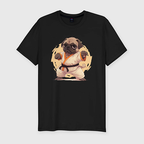 Мужская slim-футболка Карате мопс / Черный – фото 1